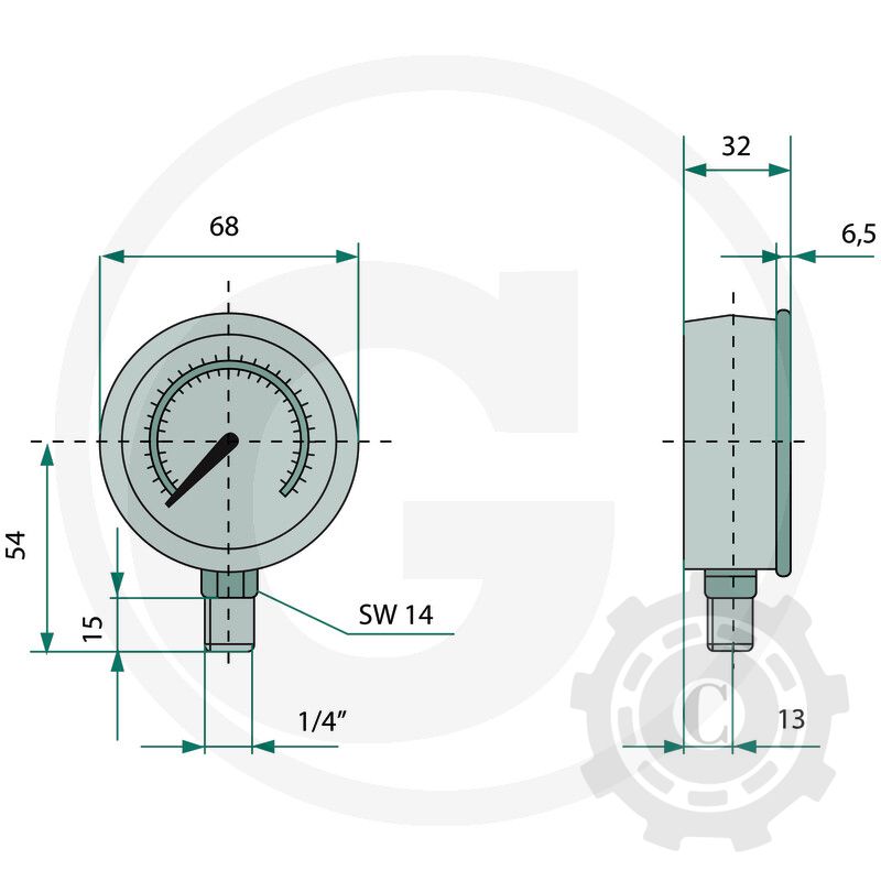 85000400 MANOMETRU 10 BAR Ø63mm - 1/4"