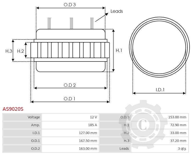 STATOR ALTERNATOR AS9020S