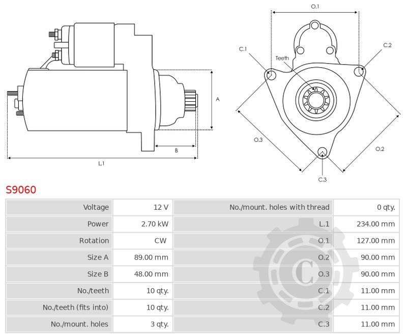 DEMAROR 12V 2,7KW S9060