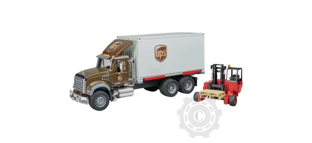 Camion curierat UPS Mack cu motostivuitor